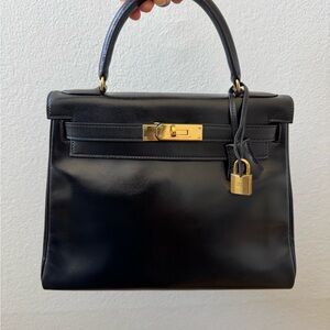 HERMÈS Kelly 28 Retourne Noir Box Leather GHW